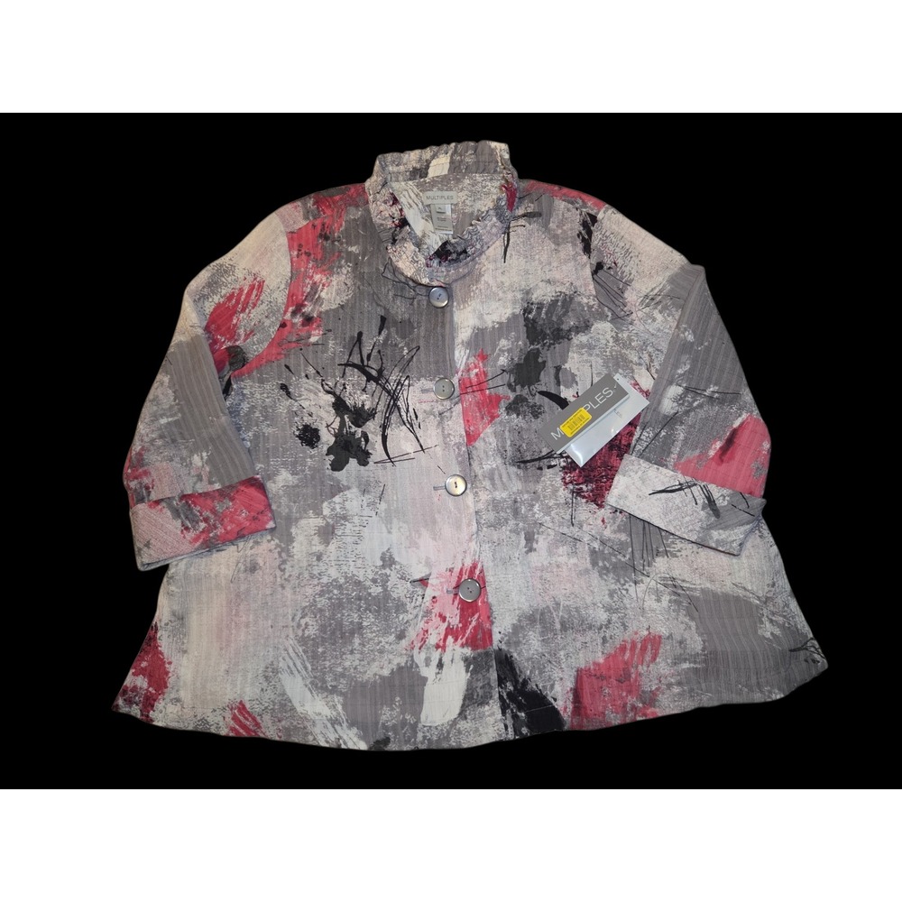 Multiples Desert Rose Abstract Print Crinkle Jacket‎ Grey Red PL M31501JP NWT